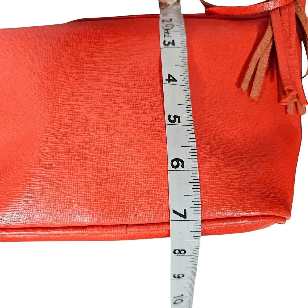 Valentina Leather Pouch‎ Clutch Bag Italian Made Tassel Accent Orange Coral NWOT